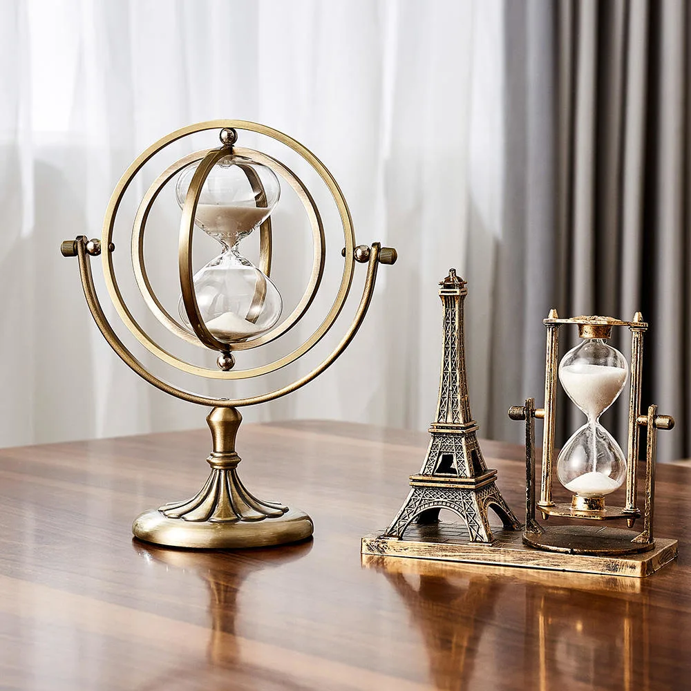 Interior Accessories Bronze Eiffel Tower Chronograph Ornament Globe Rotating Hourglass