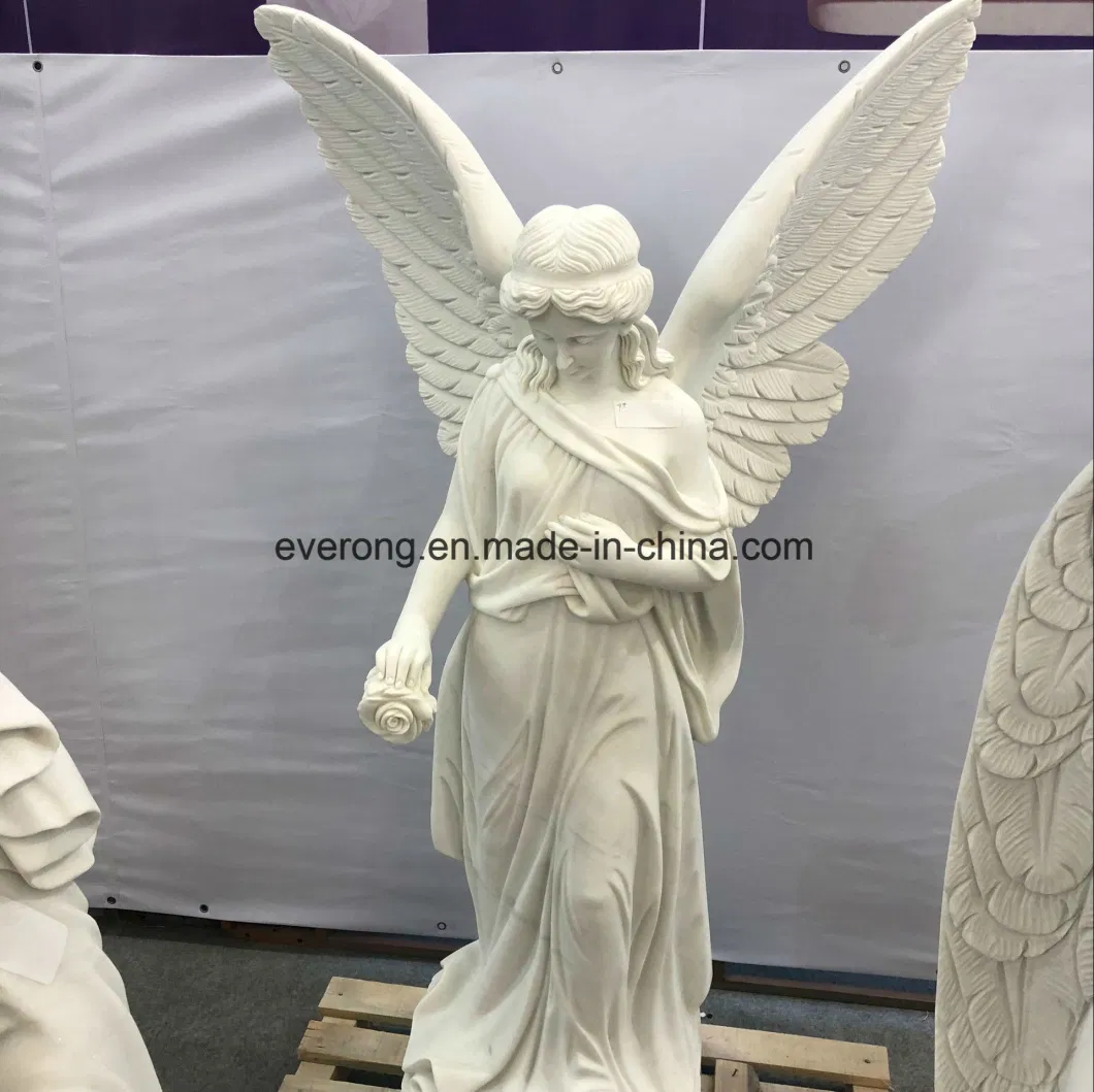 Modern Western Figure Statue, White Marble Stone Carved Garden Angel Sculpture with Weeping