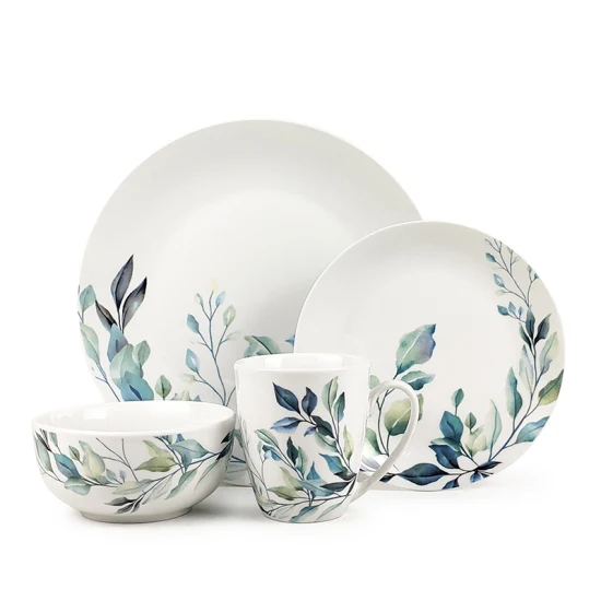 Recentemente moderno 12 peças/16 peças porcelana floral estilo inglês conjunto de jantar de porcelana com pratos de porcelana branca