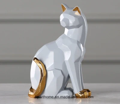 Estatueta de escultura de gato sentado em resina adorável com design personalizado para atacado