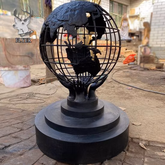 Novo produto moderno artesanato de metal estátua de rua globo escultura de jardim de aço inoxidável